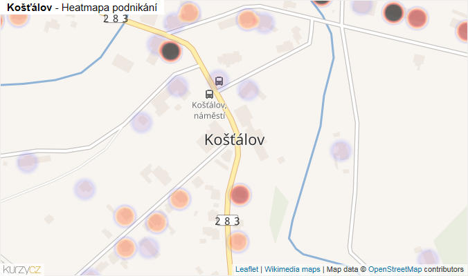 Mapa Košťálov - Firmy v části obce.