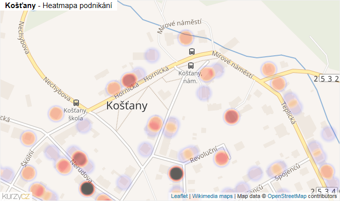 Mapa Košťany - Firmy v části obce.