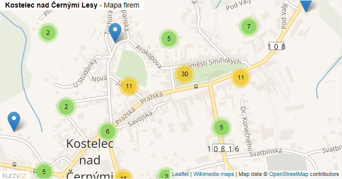 Mapa Kostelec nad Černými Lesy - Firmy v obci.