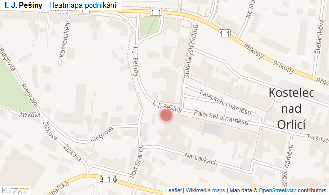 Mapa I. J. Pešiny - Firmy v ulici.