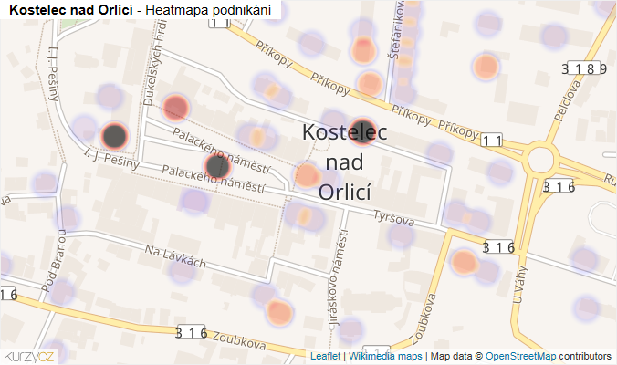 Mapa Kostelec nad Orlicí - Firmy v části obce.