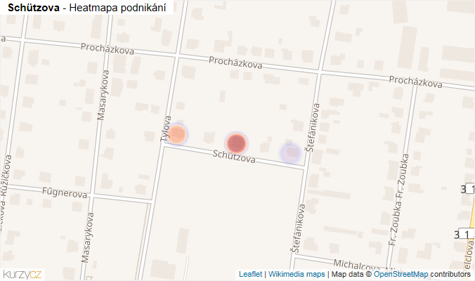Mapa Schützova - Firmy v ulici.