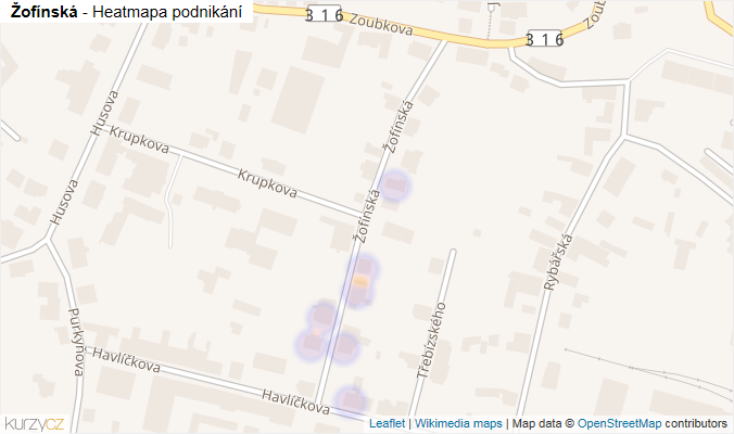 Mapa Žofínská - Firmy v ulici.