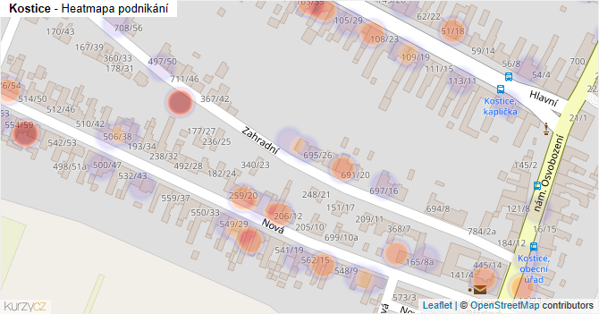 Kostice - mapa podnikání