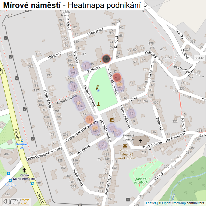 Mapa Mírové náměstí - Firmy v ulici.