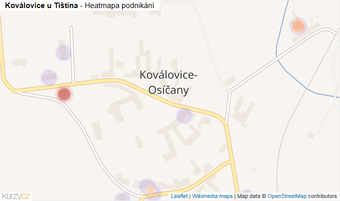 Mapa Koválovice u Tištína - Firmy v části obce.