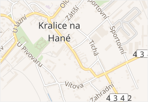 Hlavní třída v obci Kralice na Hané - mapa ulice