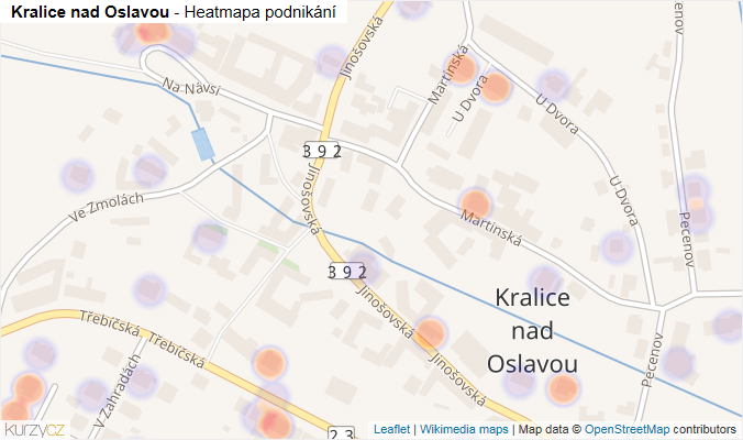 Mapa Kralice nad Oslavou - Firmy v části obce.