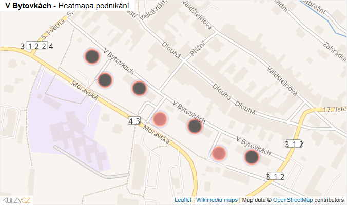 Mapa V Bytovkách - Firmy v ulici.