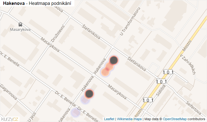 Mapa Hakenova - Firmy v ulici.