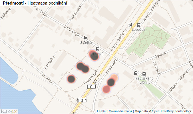 Mapa Předmostí - Firmy v ulici.