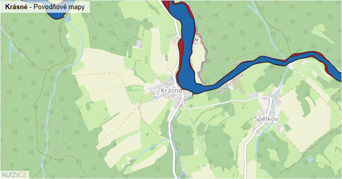 Krásné - záplavové mapy stoleté vody