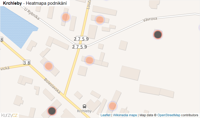 Mapa Krchleby - Firmy v obci.