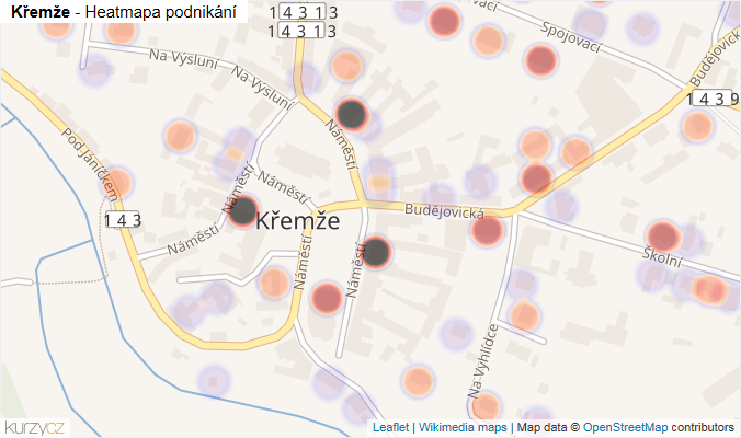 Mapa Křemže - Firmy v části obce.