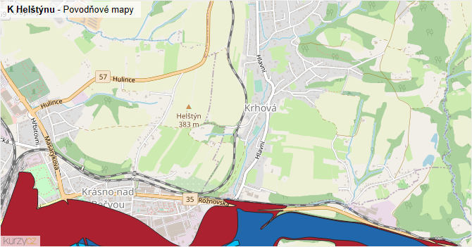 K Helštýnu - záplavové mapy stoleté vody