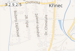 Zelené náměstí v obci Křinec - mapa ulice