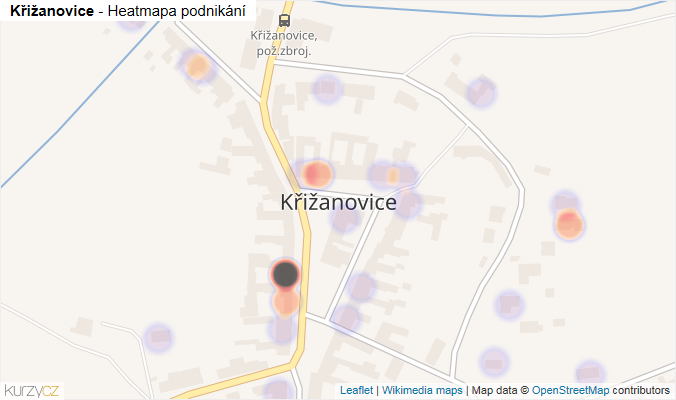 Mapa Křižanovice - Firmy v části obce.