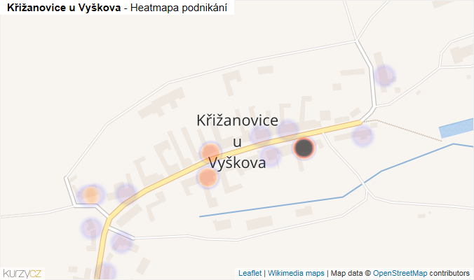 Mapa Křižanovice u Vyškova - Firmy v části obce.