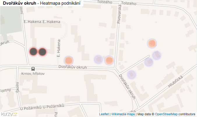 Mapa Dvořákův okruh - Firmy v ulici.