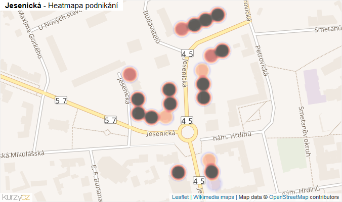 Mapa Jesenická - Firmy v ulici.
