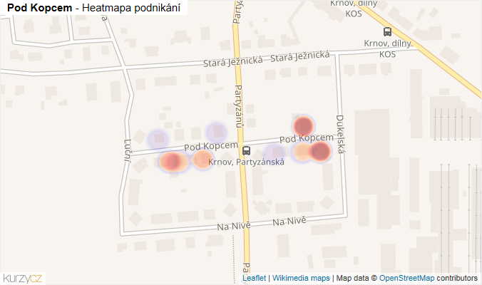 Mapa Pod Kopcem - Firmy v ulici.