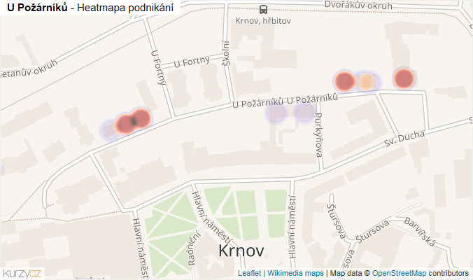 Mapa U Požárníků - Firmy v ulici.