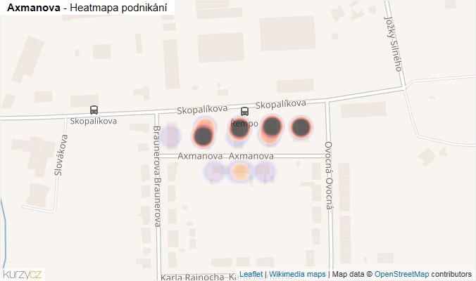 Mapa Axmanova - Firmy v ulici.
