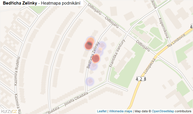 Mapa Bedřicha Zelinky - Firmy v ulici.