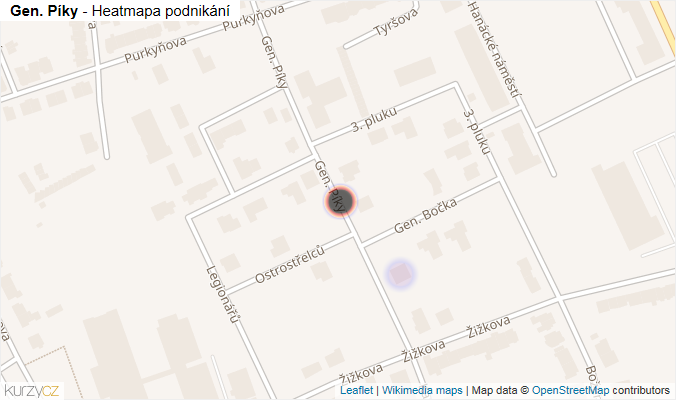 Mapa Gen. Píky - Firmy v ulici.