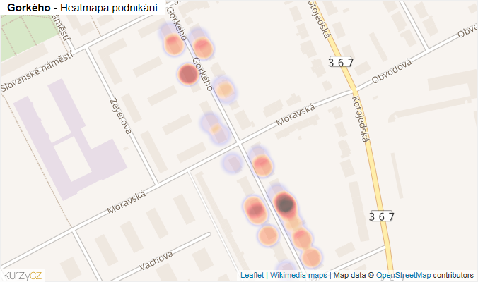 Mapa Gorkého - Firmy v ulici.