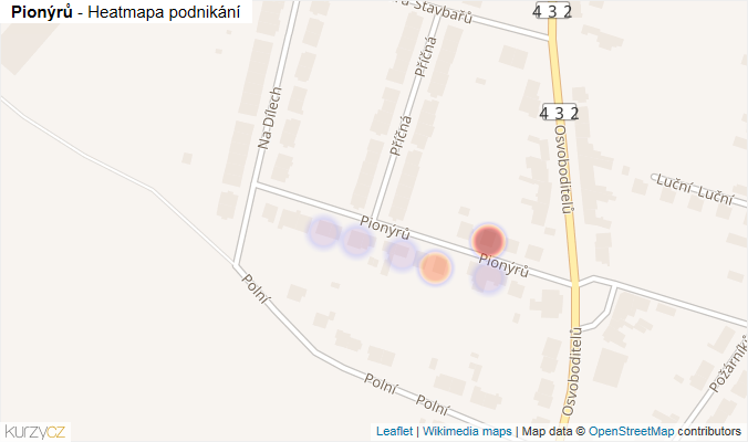 Mapa Pionýrů - Firmy v ulici.