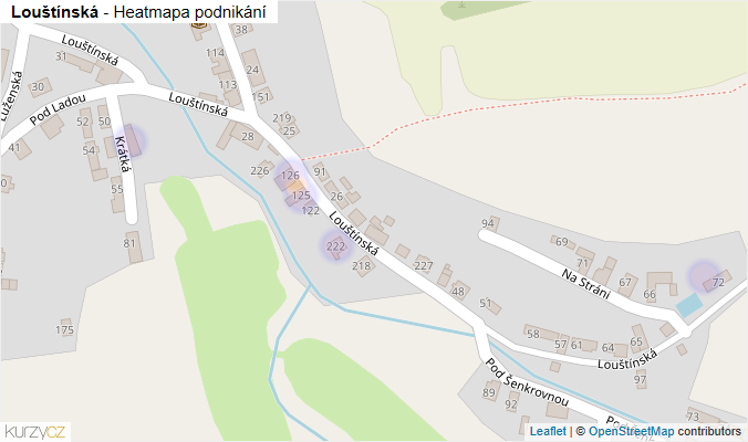 Mapa Louštínská - Firmy v ulici.