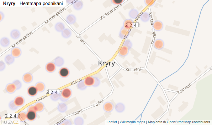 Mapa Kryry - Firmy v části obce.