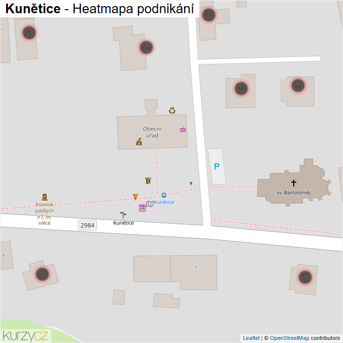 Mapa Kunětice - Firmy v obci.