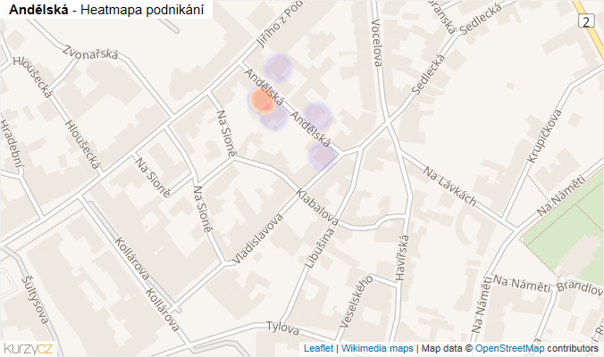 Mapa Andělská - Firmy v ulici.