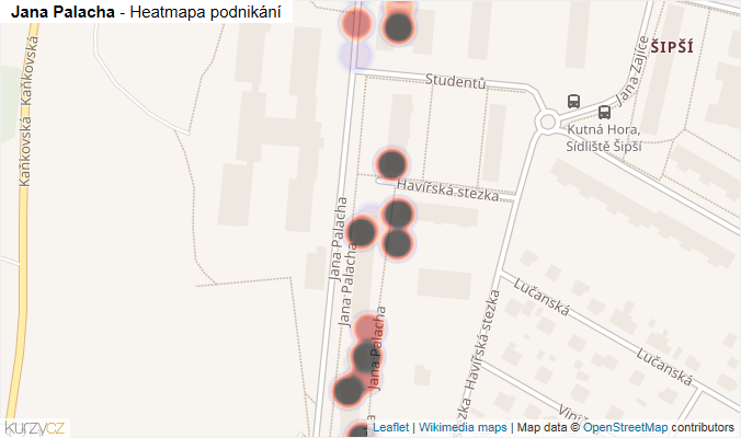 Mapa Jana Palacha - Firmy v ulici.