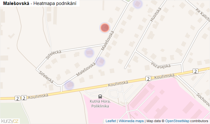 Mapa Malešovská - Firmy v ulici.
