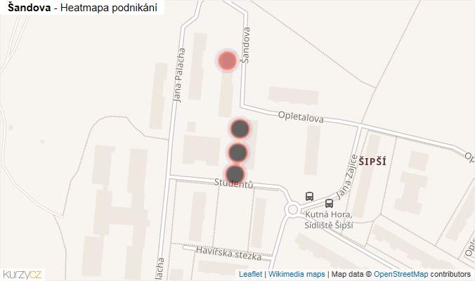 Mapa Šandova - Firmy v ulici.