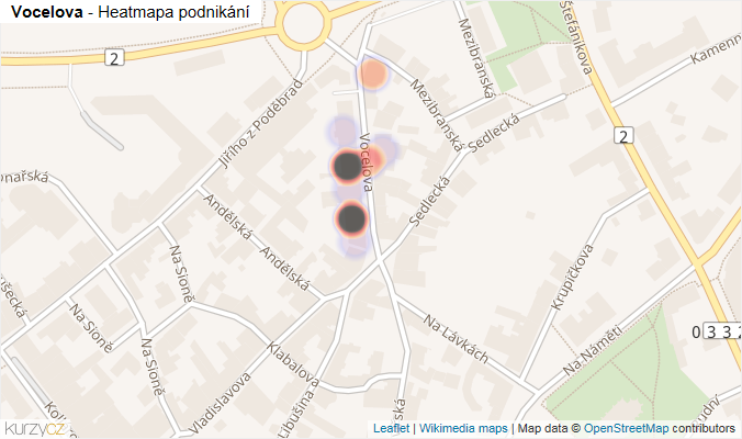 Mapa Vocelova - Firmy v ulici.
