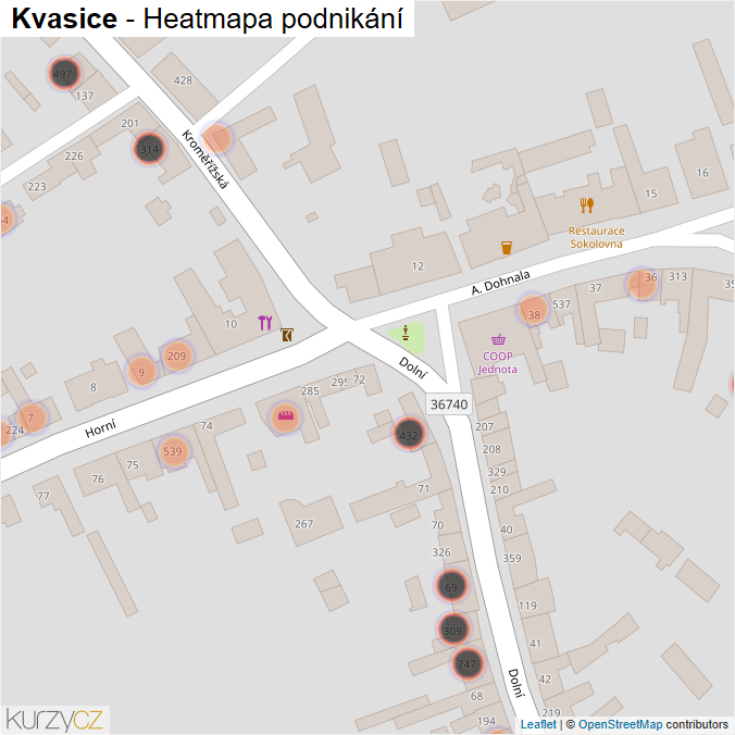 Mapa Kvasice - Firmy v obci.