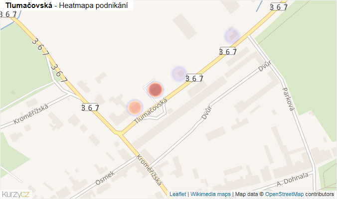 Mapa Tlumačovská - Firmy v ulici.