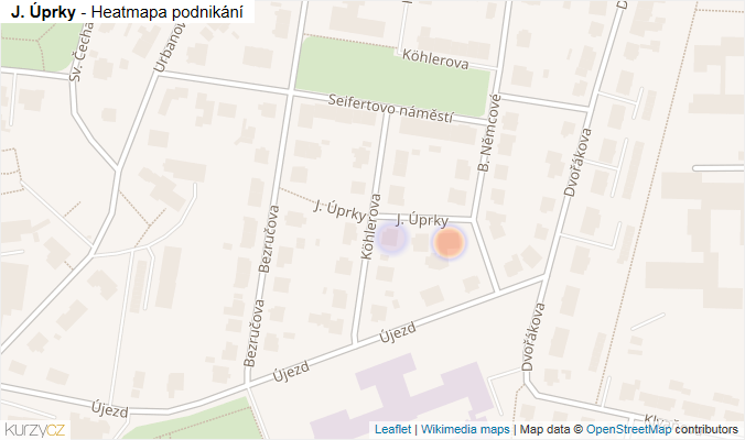 Mapa J. Úprky - Firmy v ulici.