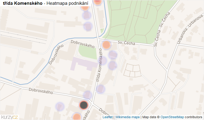 Mapa třída Komenského - Firmy v ulici.