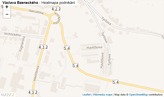 Mapa Václava Bzeneckého - Firmy v ulici.