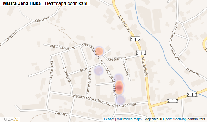 Mapa Mistra Jana Husa - Firmy v ulici.