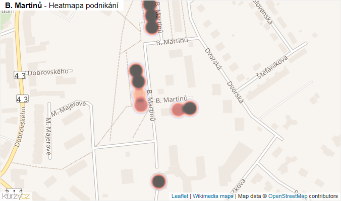 Mapa B. Martinů - Firmy v ulici.