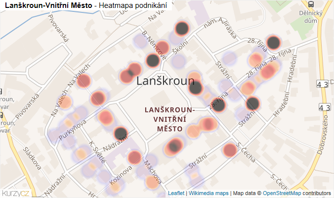 Mapa Lanškroun-Vnitřní Město - Firmy v části obce.