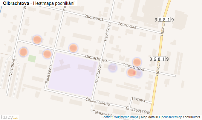 Mapa Olbrachtova - Firmy v ulici.