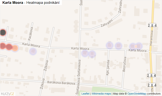Mapa Karla Moora - Firmy v ulici.