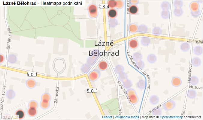 Mapa Lázně Bělohrad - Firmy v části obce.